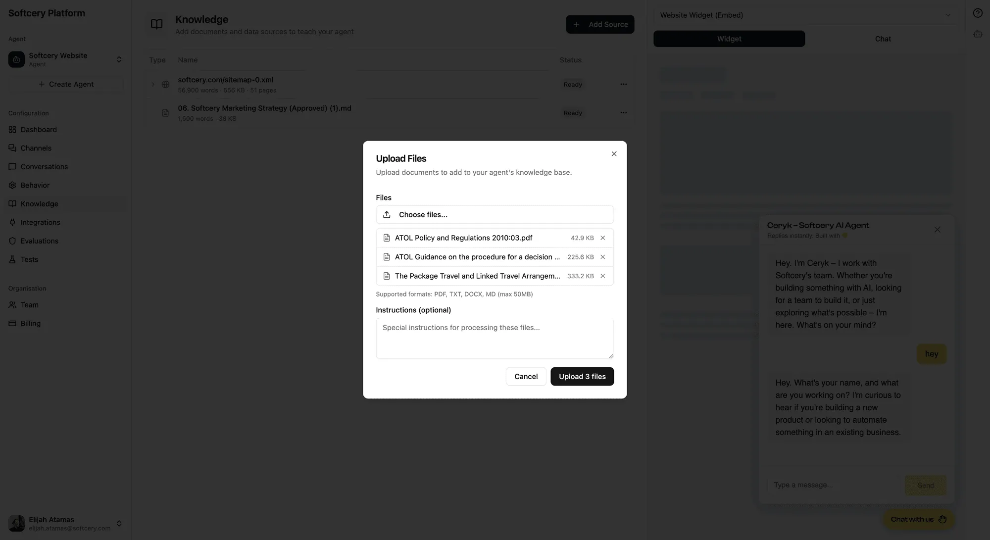 File upload dialog with multiple documents queued for processing
